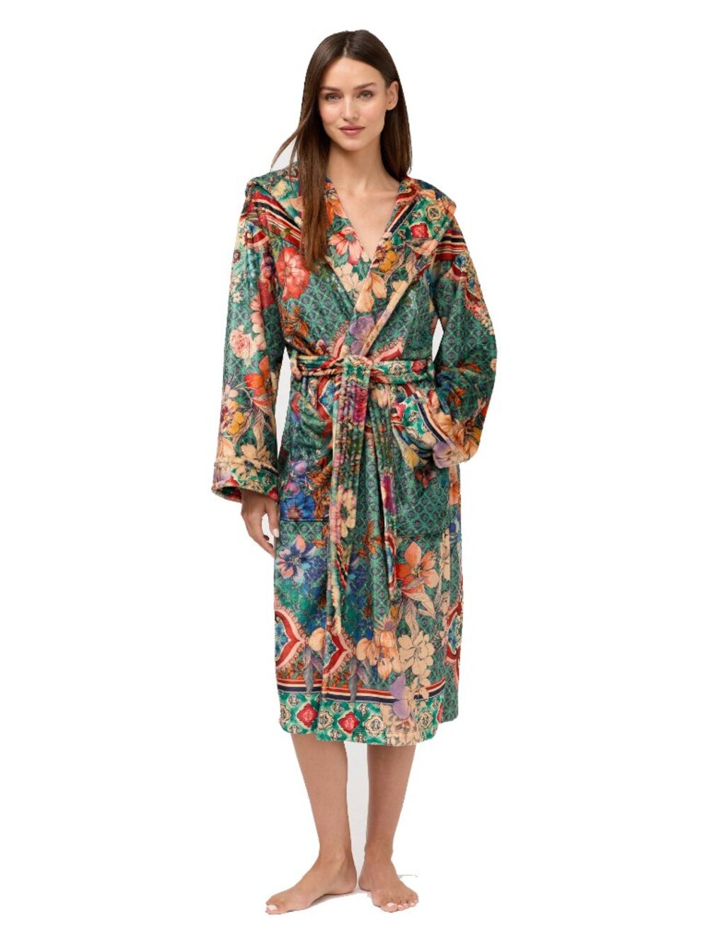 Johnny Was Lorette Cozy Robe Floral Sleep Wear Home Lounge Tie Flowers Green NEW